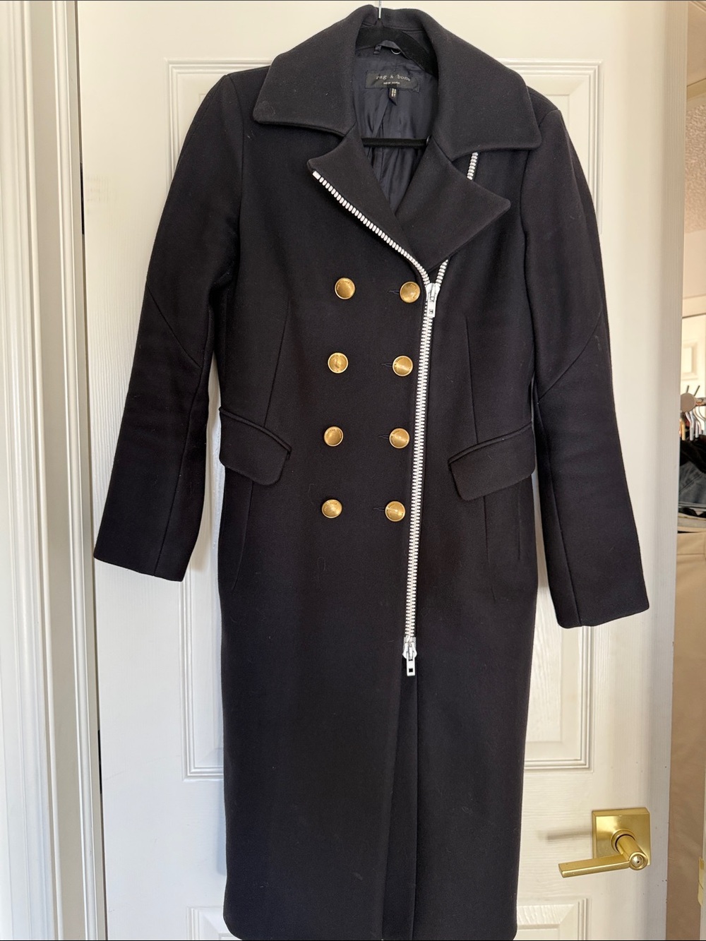 rag & bone Black Double-Breasted Wool Jacket with Gold Buttons